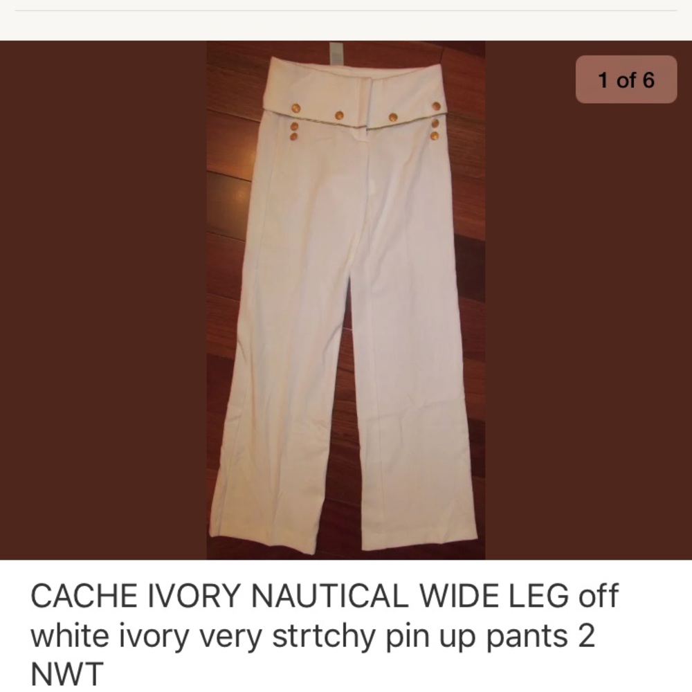 CACHE pin up nautical wide leg ivory pants NEW